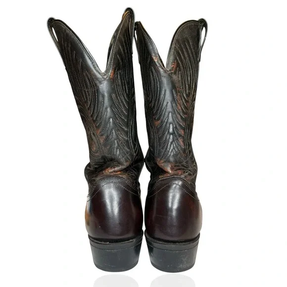 Laredo 2637 Burgundy Leather Western Cowboy Boots Gold Toe 9.5 EE Made In USA - Picture 6 of 12